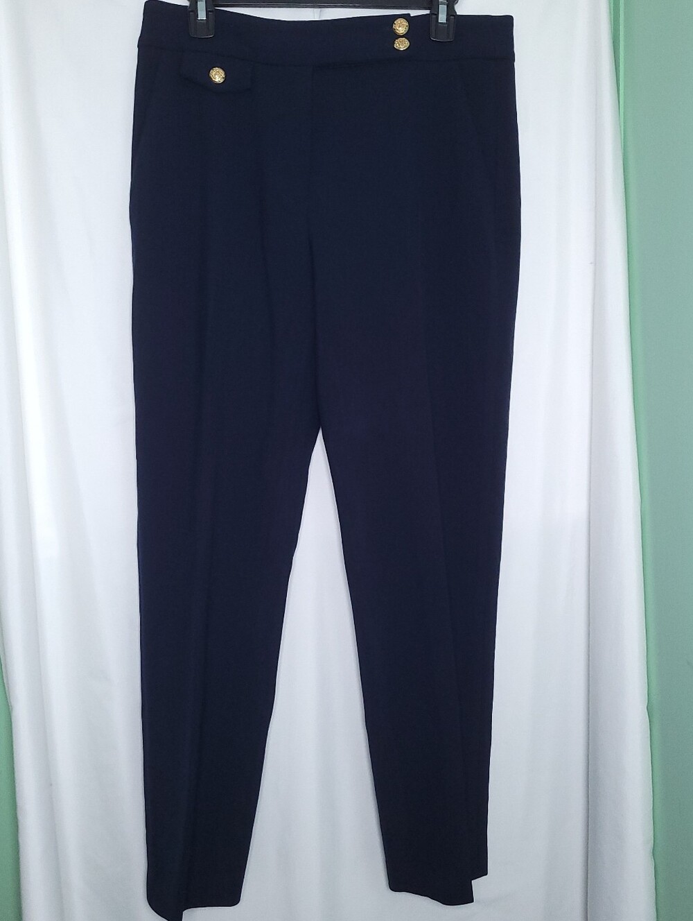 VERONICA BEARD Renzo Navy Blue Ankle Length Pants With Gold Crest Buttons Sz.10